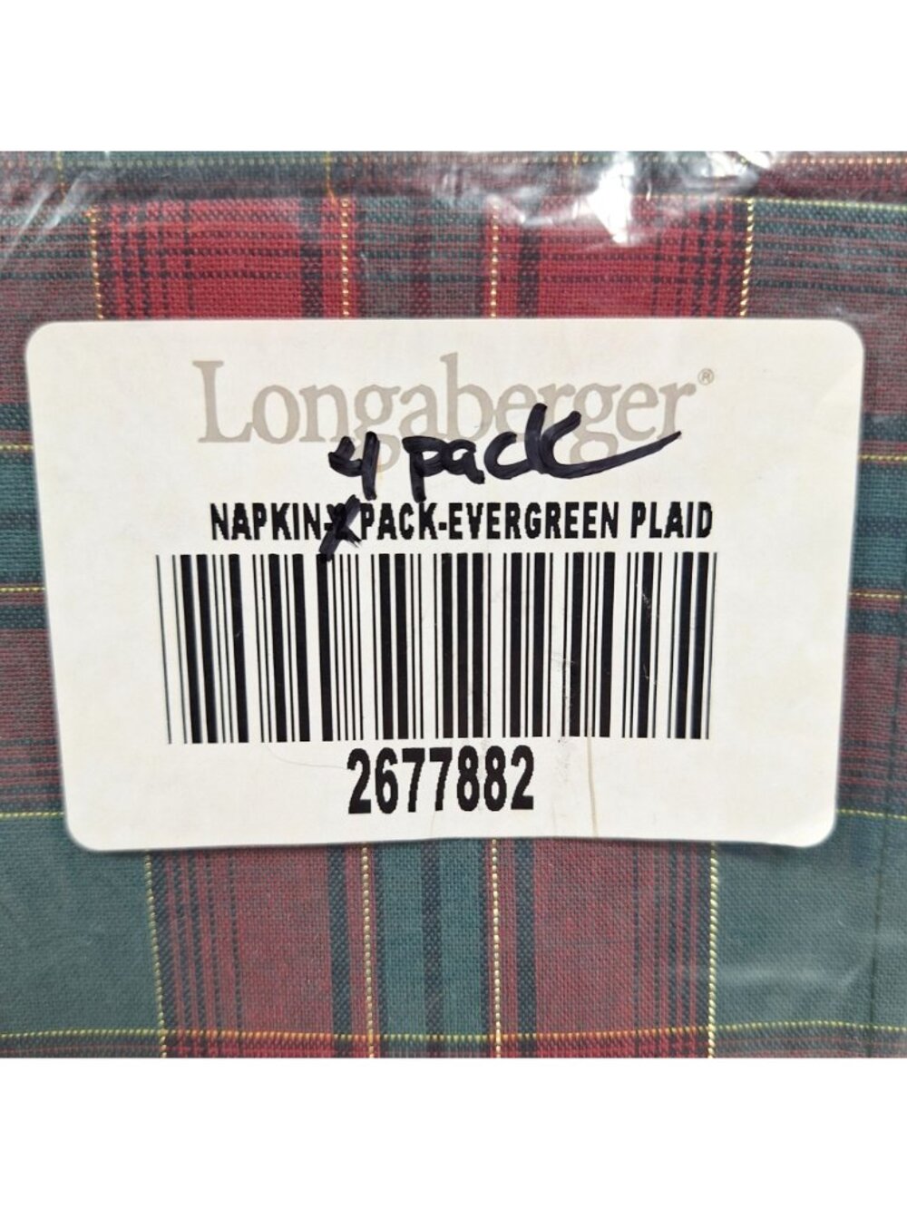 Longaberger Evergreen Plaid 4 Napkins 36" Square Tablecloth Set Open Package - Picture 5 of 16